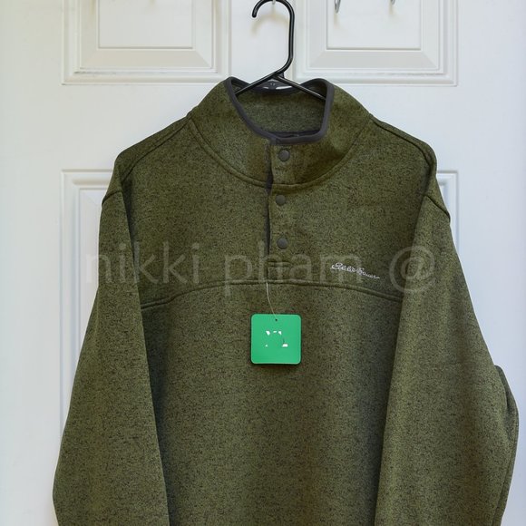 Eddie Bauer radiator fleece snap front pullover in green - Picture 2 of 4